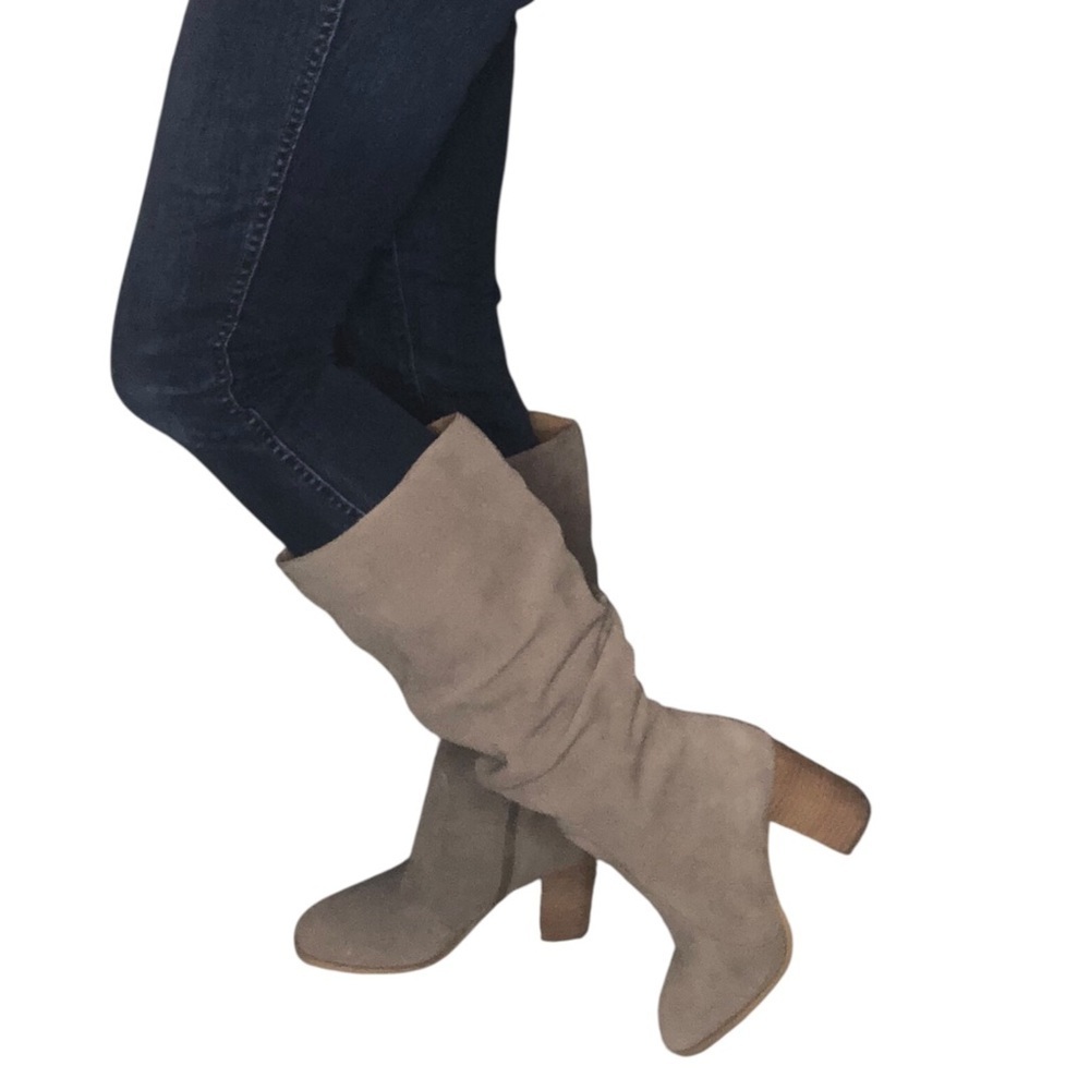 Splendid Sz 9 Taupe Tan Gloria Slouch Suede Boots Heeled Square Toe Knee High